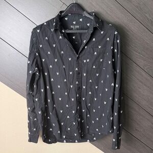 Kill City Men's Skull Print Button Up Shirt Black Cotton Long Sleeve Large Goth